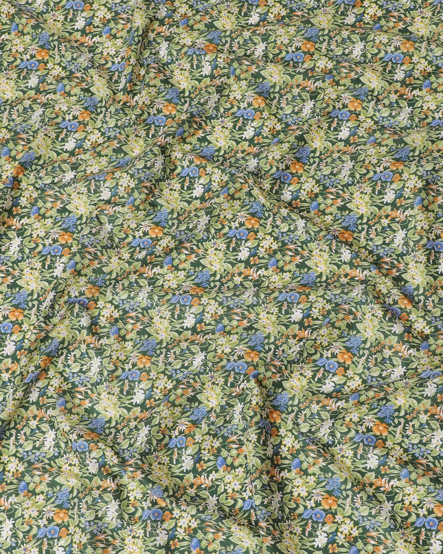 Forest green cotton lawn fabric with multicolor print in floral design-D15226 Regal Fabrics