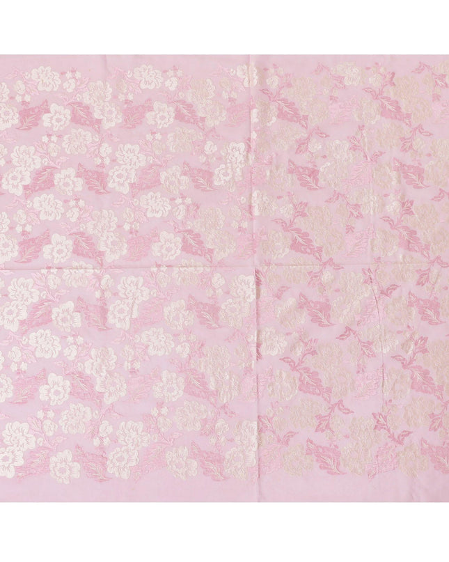 Baby pink premium pure cotton voile fabric with same tone and beige embroidery in floral design-D13643