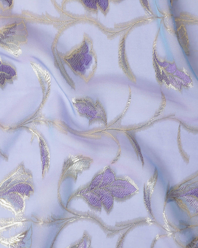 قماش شيفون من الحرير الخالص الفاخر مع فسكوز أرجواني ولوريكس معدني ذهبي بتصميم زهور-D13186