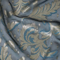 Petrol blue premium pure French (Fransawi) silk chiffon fabric with blue viscose and gold metallic lurex in floral design-D10586 Regal Fabrics