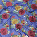 Royal blue premium pure silk chiffon fabric with multicolor metallic lurex in floral design-D10777