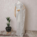 White Premium tulle saree with same tone embroidery having lavender sequin work and bead work in floral design-D15584