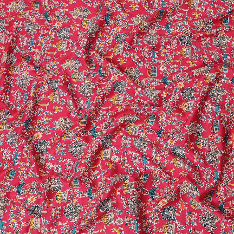Magenta pink cotton voile fabric with multicolor print in fancy design-D15418 Regal Fabrics