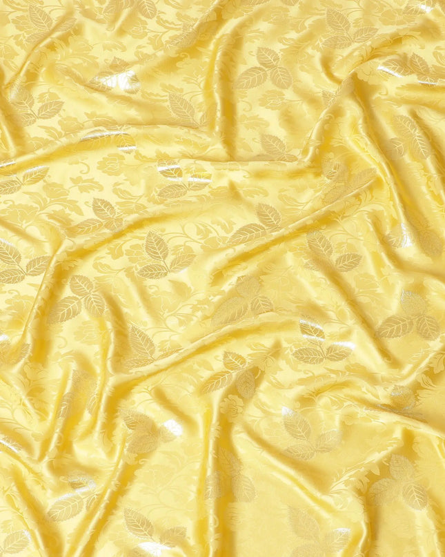 Tuscany yellow Premium pure silk crepe fabric with same tone jacquard and gold metallic lurex in dot design-D14634 Regal Fabrics