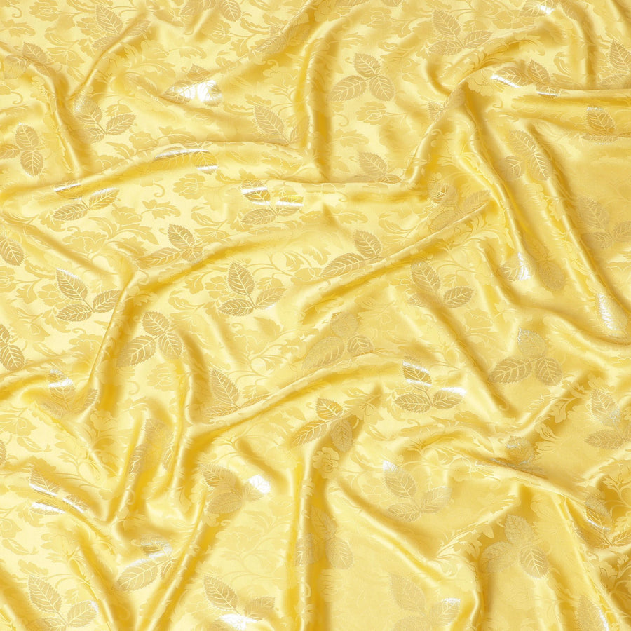 Tuscany yellow Premium pure silk crepe fabric with same tone jacquard and gold metallic lurex in dot design-D14634 - Regal Fabrics