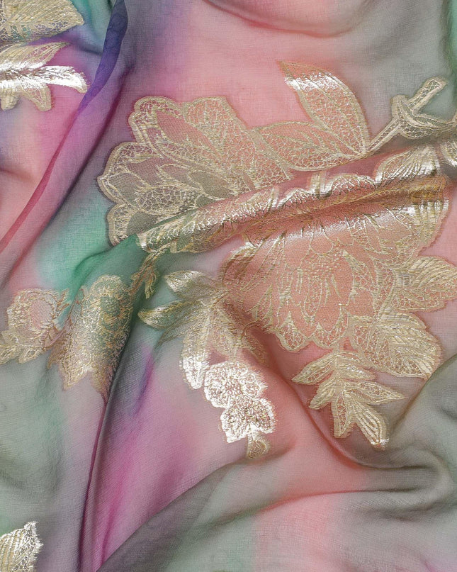 قماش شيفون حريري نقي فاخر متعدد الألوان مطبوع يدويًا مع لوركس معدني ذهبي بتصميم فاخر-D10417