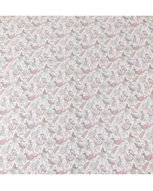 Cream synthetic modal satin fabric with multicolor print in floral design-D15013 Regal Fabrics