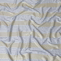 Powder blue synthetic crepe fabric with gold metallic lurex weave in stripe design-D15378 Regal Fabrics
