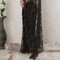 Black, Copper Premium pure French outline lurex chantilly lace saree having stone work in floral design-D14484
