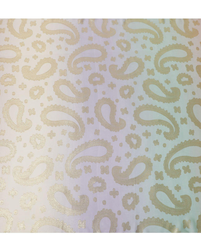 قماش شيفون حريري فرنسي (فرنساوي) فاخر متعدد الألوان مع لوركس معدني ذهبي بتصميم بيزلي-D12721