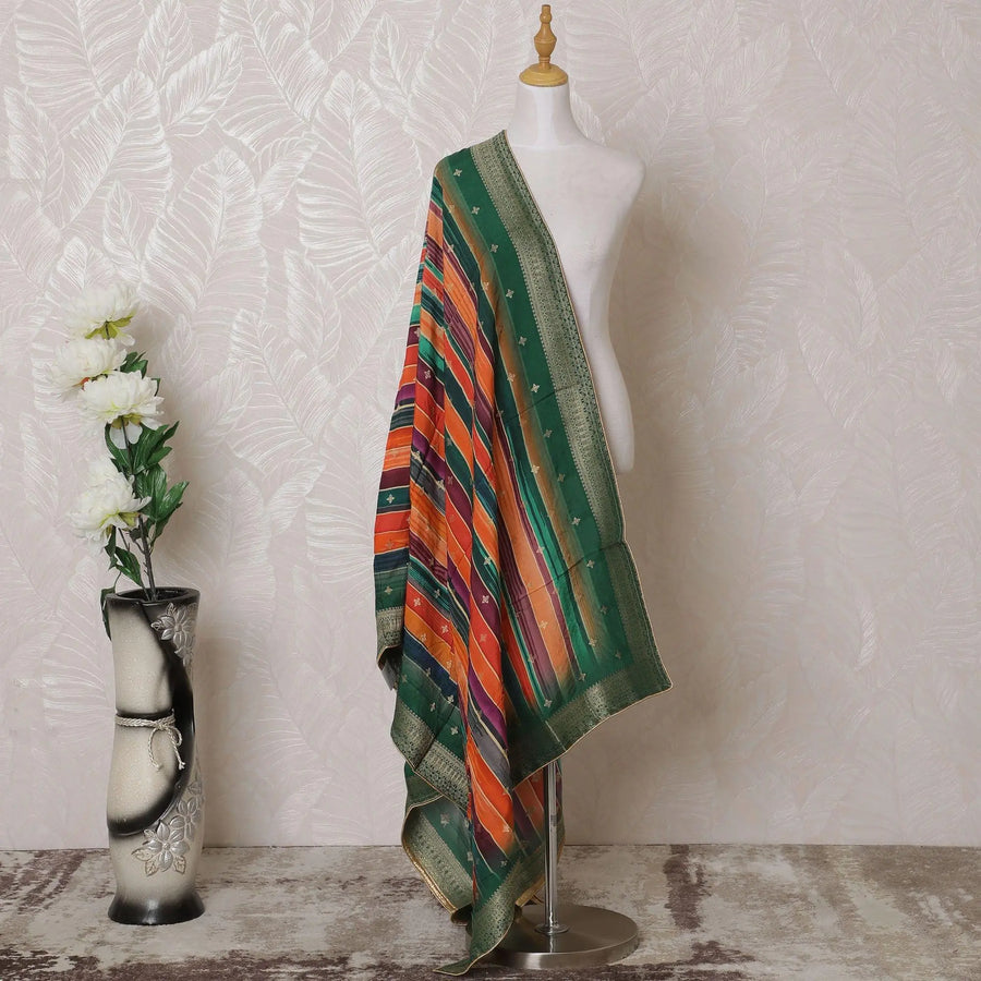 Multicolor Synthetic dupatta with gold jacquard in fancy design-D14966 Regal Fabrics
