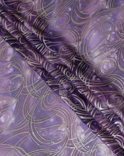 قماش شيفون من الحرير الخالص متعدد الألوان مع لوريكس معدني ذهبي بتصميم تجريدي-D14077