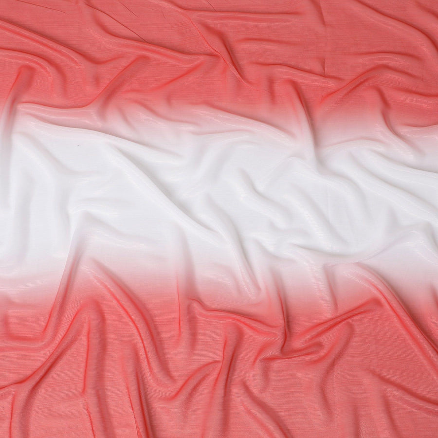 قماش شيفون صناعي باللون الأحمر والأبيض مع لوريكس معدني بنفس اللون بتصميم متدرج - D14454