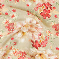 Mellow yellow synthetic crepe fabric with beige, ruby pink and olive green print in floral design-D7637 Regal Fabrics