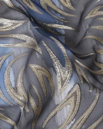 Multicolor premium pure silk chiffon fabric with gold metallic lurex in abstract design-D14076