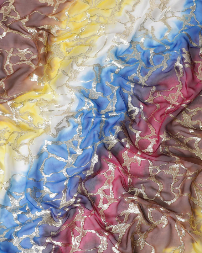 شيفون من الحرير الخالص متعدد الألوان مع لوريكس معدني ذهبي بتصميم تجريدي -D11365