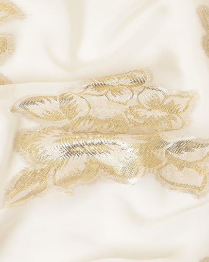 قماش شيفون صناعي بيج فاتح لوركس معدني ذهبي بتصميم زهور-D8958