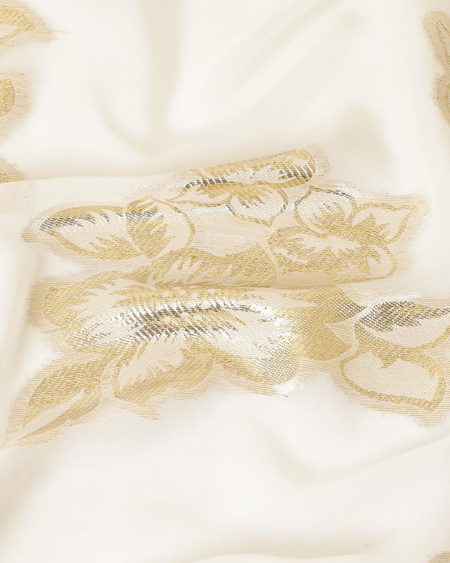 قماش شيفون صناعي بيج فاتح لوركس معدني ذهبي بتصميم زهور-D8958