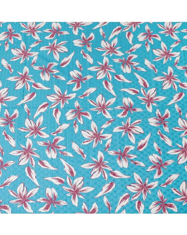 Sky blue Premium 100% swiss cotton voile (Sudanese Thobe) fabric with same tone clip cord having off white and cerise pink print in floral design-D13539 Regal Fabrics