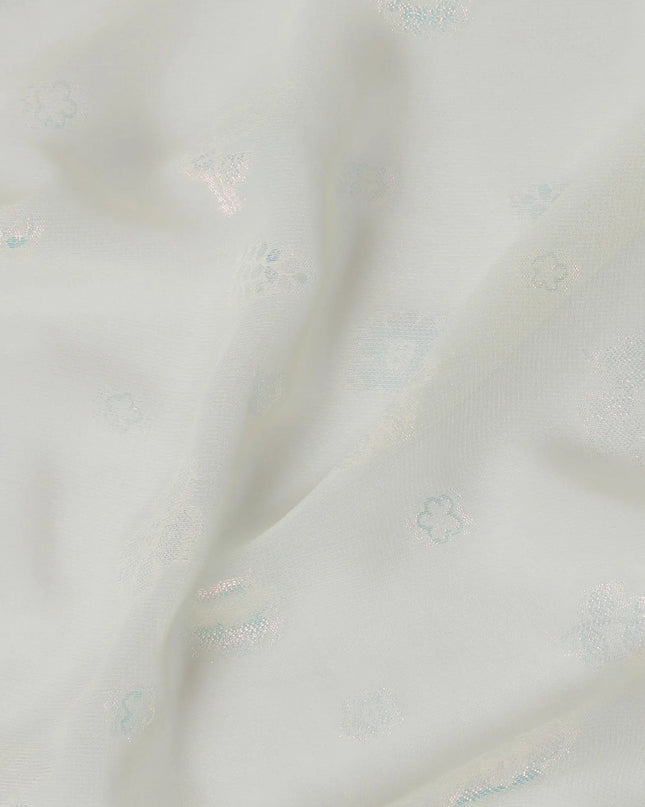 Cream synthetic chiffon fabric with same tone metallic lurex in floral design-D10131 Regal Fabrics