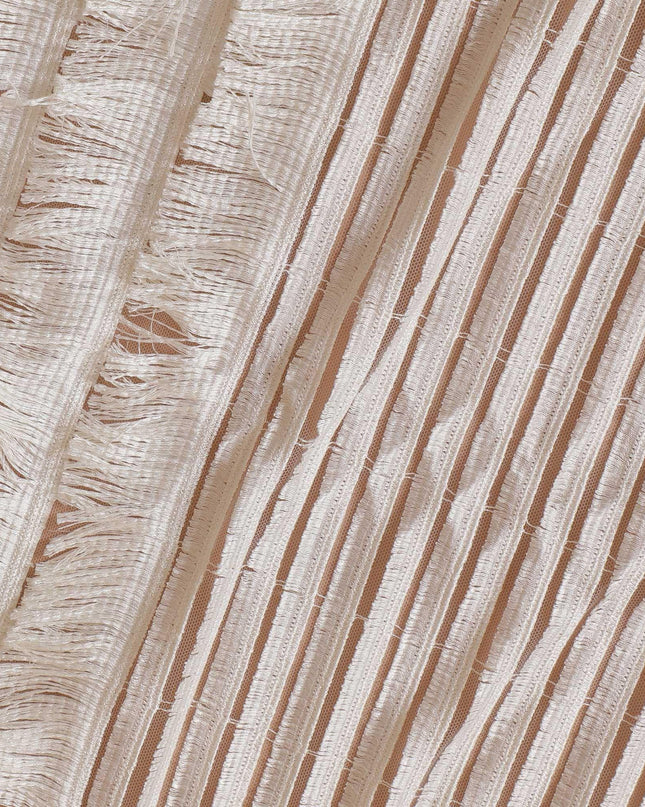 Ivory fancy nylon tulle fabric with same tone embroidery in stripe design-D9184