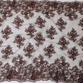 قماش تول نايلون بني مع تطريز بنفس اللون بتصميم الأزهار-D11709