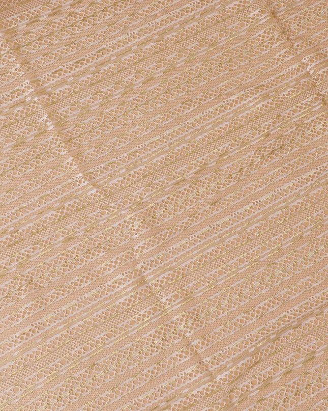 Off white Premium Wedding French chantilly lace fabric with gold metallic stripe design-D8367 Regal Fabrics
