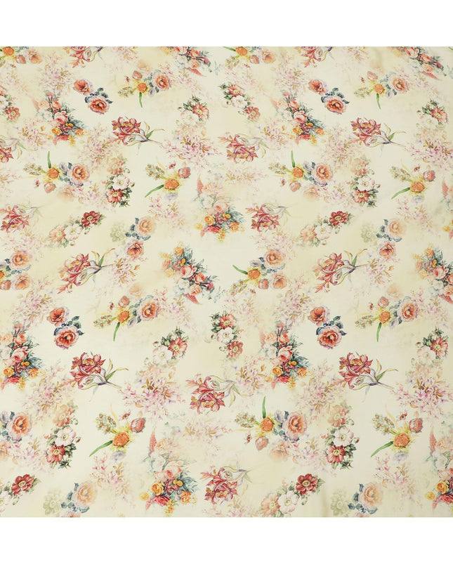 Blonde yellow viscose crepe fabric with multicolor print in floral design-D13814