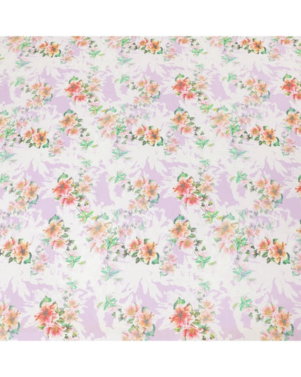 Off white Italian cotton voile fabric with Paris green, light lavender, carnation pink and black print in floral design-D6384 Regal Fabrics