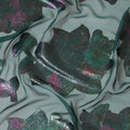 Bottle green pure silk chiffon fabric with multicolor metallic lurex in floral design-D8795