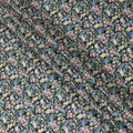 Black cotton lawn fabric with multicolor print in floral design-D15223
