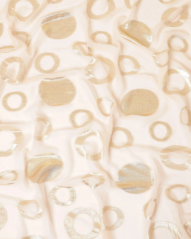 Flamingo pink synthetic chiffon fabric with gold metallic lurex in Abstract design-D8425 Regal Fabrics
