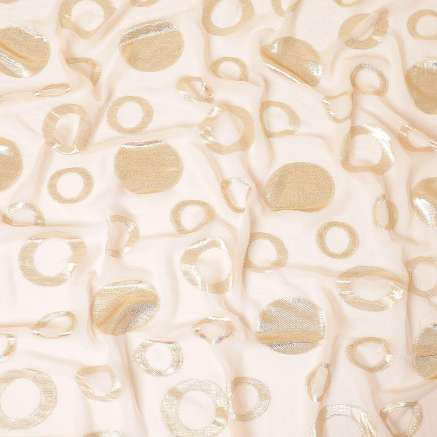 قماش شيفون صناعي وردي فلامينجو مع لوريكس معدني ذهبي بتصميم تجريدي -D8425