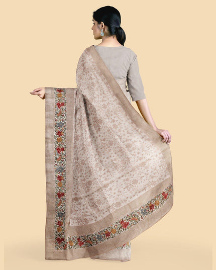 Oyster pink synthetic chiffon saree with multicolor embroidery, sequins and stone work in floral design. Same color blouse piece-D12758
