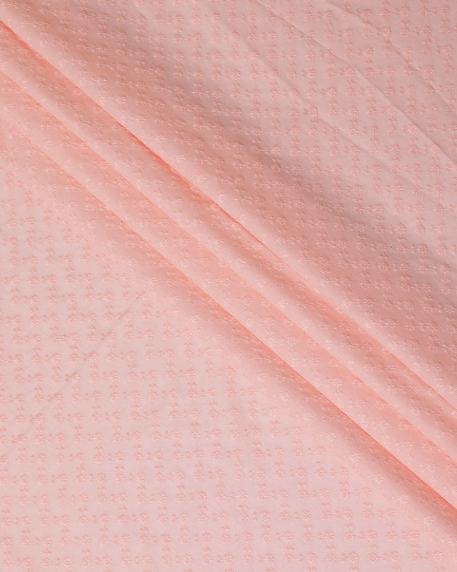 قماش فوال قطني من سمك السلمون والخوخ مع تطريز بنفس اللون بتصميم شيكانكاري-D12484