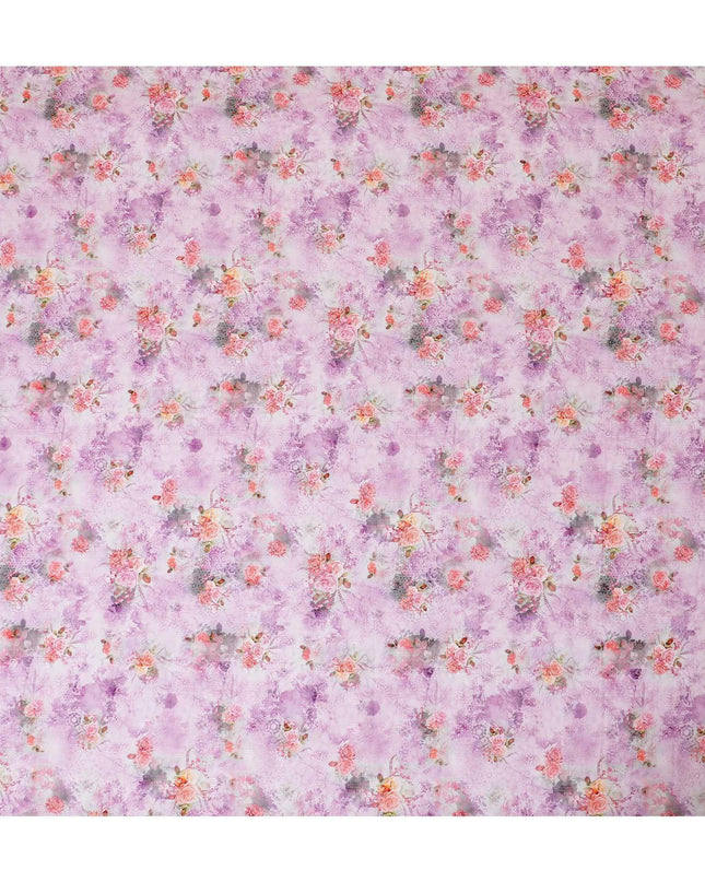 قماش الفوال القطني باللون الوردي الخزامي مع مشبك ذو طباعة متعددة الألوان بتصميم الأزهار-D9068