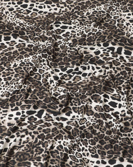 قماش كريب فيسكوز باللون البيج الفاتح مع خردل داكن وطباعة بنية بتصميم جلد الحيوان -D7058