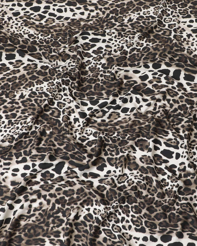 قماش كريب فيسكوز باللون البيج الفاتح مع خردل داكن وطباعة بنية بتصميم جلد الحيوان -D7058