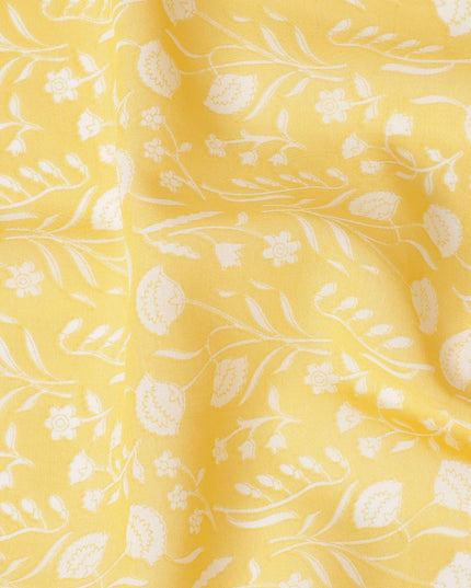 Tuscany yellow cotton voile fabric with beige print in floral design-D15154