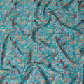 قماش فوال قطني باللون الأزرق الفيروزي مع طباعة متعددة الألوان بتصميم فاخر-D15419