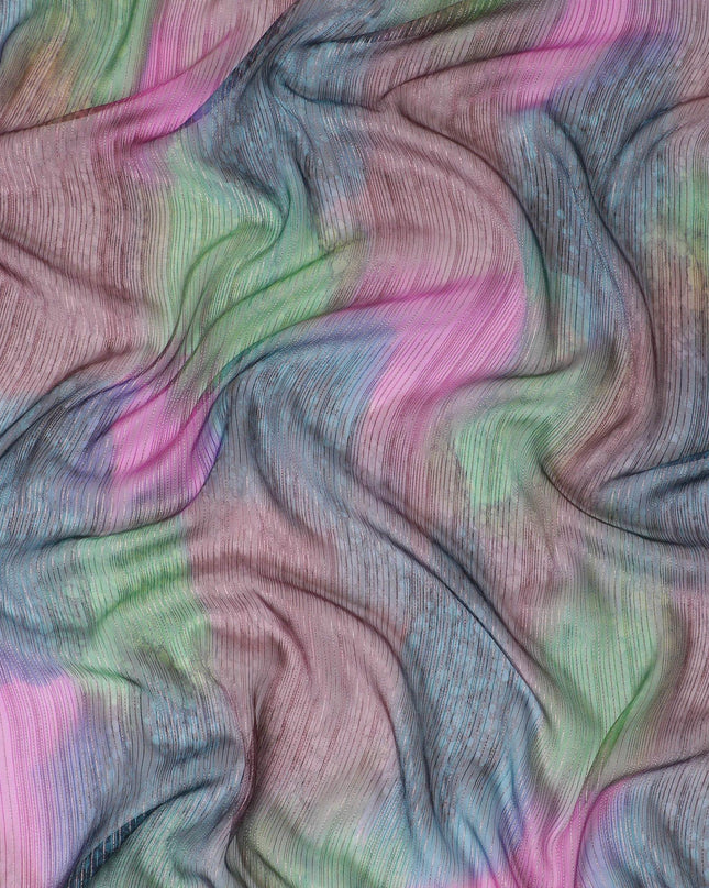 قماش شيفون من الحرير الخالص متعدد الألوان مع لوريكس معدني ذهبي بتصميم مخطط -D12617