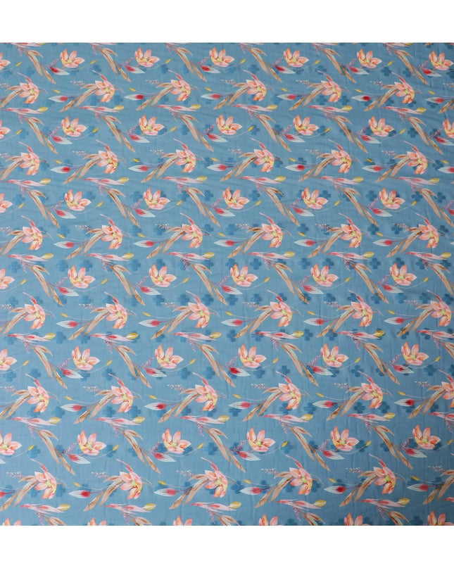 Turkish blue cotton voile fabric with same tone clipcord having multicolor print in floral design-D9061 Regal Fabrics