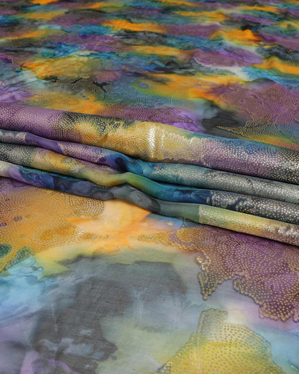 قماش شيفون حريري نقي فاخر متعدد الألوان مع لوريكس معدني ذهبي بتصميم زهور-D9280