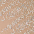 Off white Premium wedding nylon tulle fabric with powder blue, light pink embroidery, applique work, bead work , pearls and sequins in floral design-D7920