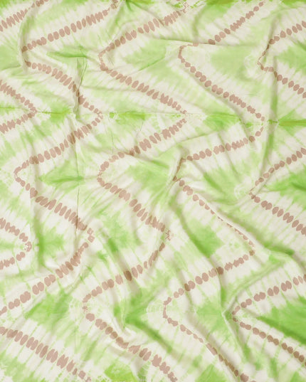 Mint green, light beige, pale brown blended viscose fabric with tie and die print in fancy design-D12467 Regal Fabrics