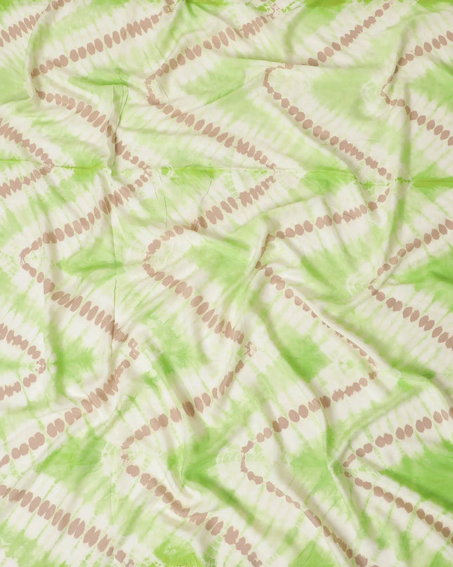 Mint green, light beige, pale brown blended viscose fabric with tie and die print in fancy design-D12467 Regal Fabrics