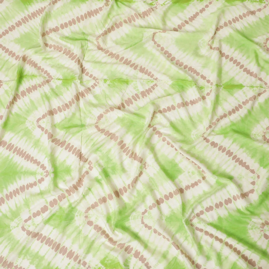 Mint green, light beige, pale brown blended viscose fabric with tie and die print in fancy design-D12467 Regal Fabrics