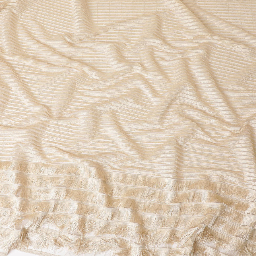 Gold nylon tulle fabric with same tone embroidery, thread work in border design-D7720