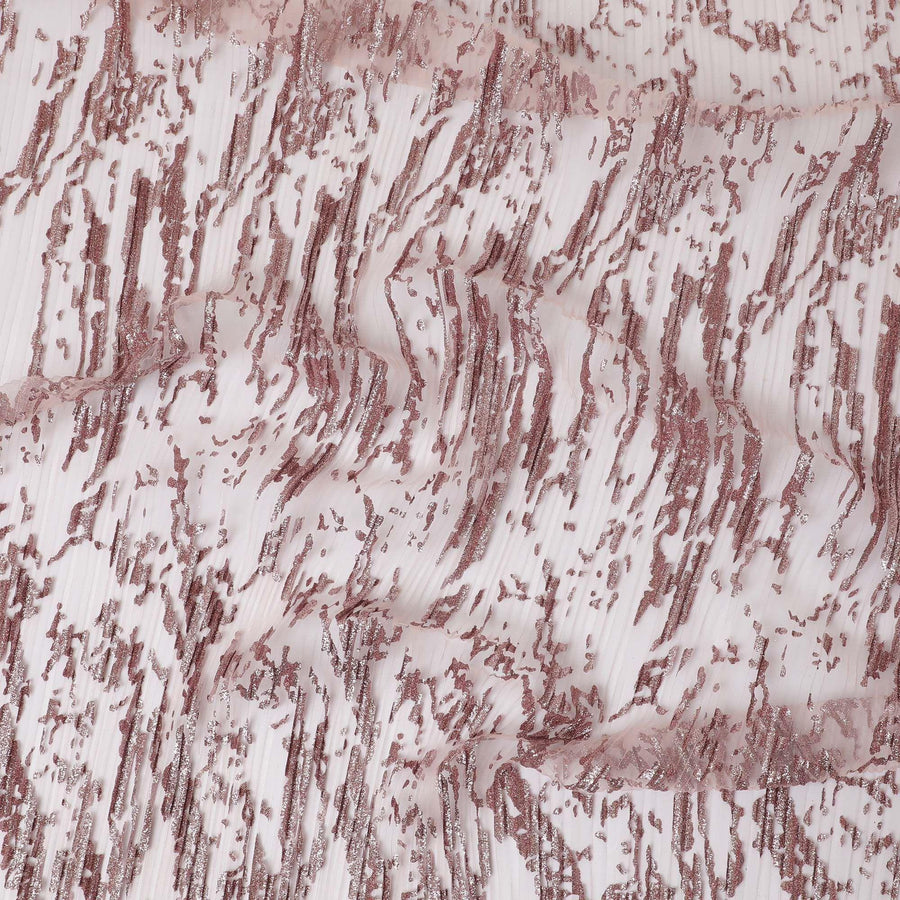 Coral pink nylon tulle fabric with same tone fancy glitter embroidery in fancy design-D13983