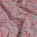 Thulian pink cotton voile fabric with peach, sage green and grey embroidery in floral design-D9774